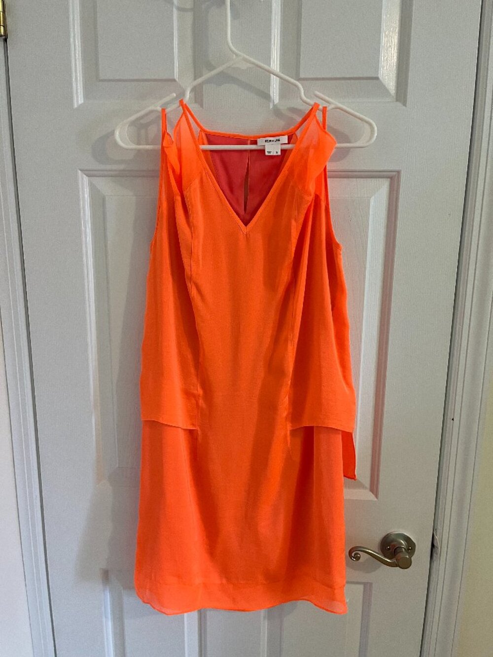 Neon orange sleeveless Helmut Lang mini dress